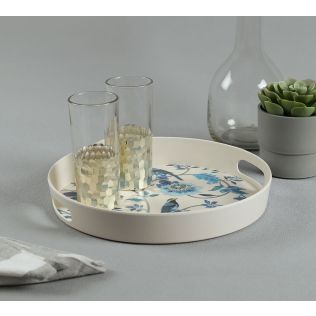 Azur Blooms Round Bamboo Tray