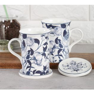 India Circus by Krsnaa Mehta Azure Eden Coffee Mugs and Coasters Set of 2