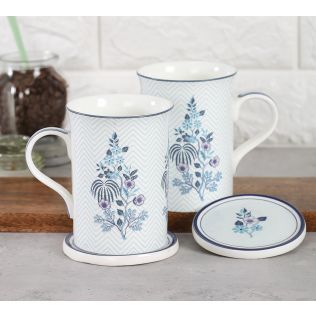 India Circus by Krsnaa Mehta Chevron Sapphire Coffee Mugs and Coasters Set of 2