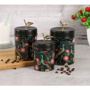 India Circus by Krsnaa Mehta Feathers & florals Steel Container Set of 3