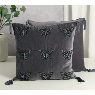 India Circus by Krsnaa Mehta Grey Butterfly Adorn Cushion Cover