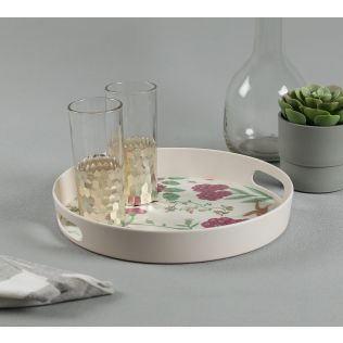 Grey Floral Galore Round Bamboo Tray
