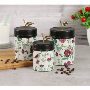 India Circus by Krsnaa Mehta Grey Floral Galore Steel Container Set of 3