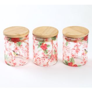 Perching Floral Paradise Glass Jars Set of 3