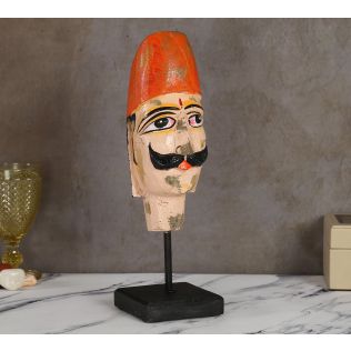 India Circus Magnolia Textured Wooden Mask on Stand- Man