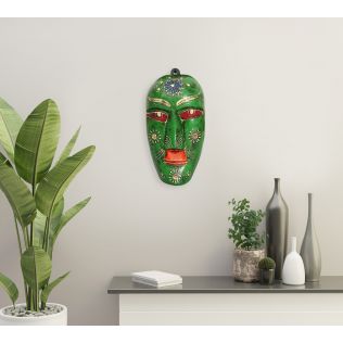 India Circus Olive Hobgoblin Decorative Wooden Mask