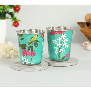 India Circus Parrot & Blooms Small Steel Tumbler (Set of 2)
