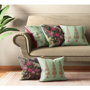 India Circus Peacock & Conifer Cushion Cover Set of 5