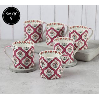 India Circus Pink Lattice Motifs Coffee Mugs Set of 6
