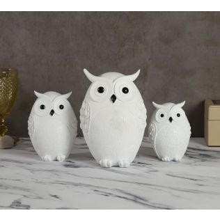 India Circus Pristine White Owl Figurine Set of 3
