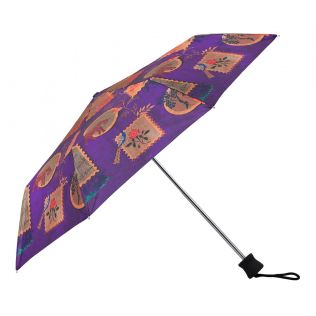 India Circus Purple Wildlife Stamps 3 Fold Umbrella
