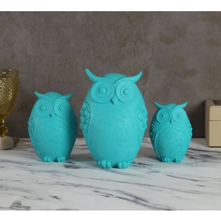 India Circus Turquoise Owls Figurine Set of 3