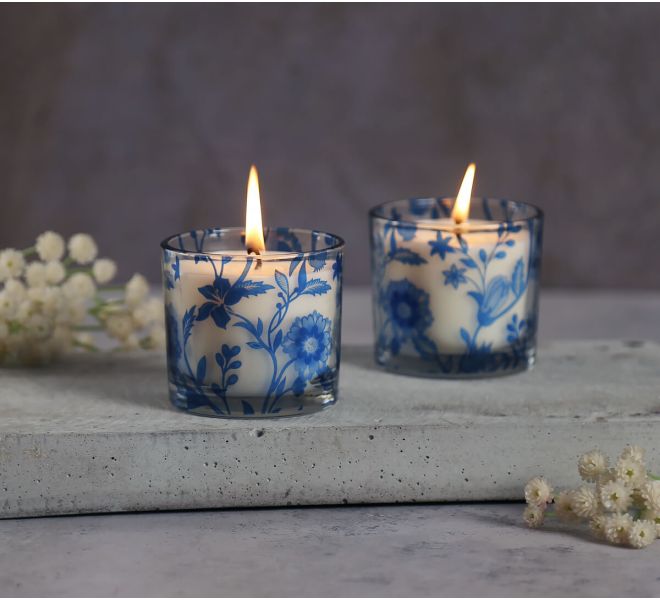India Circus by Krsnaa Mehta Blaue Blume Cylindrical Candle Votive Set of 2