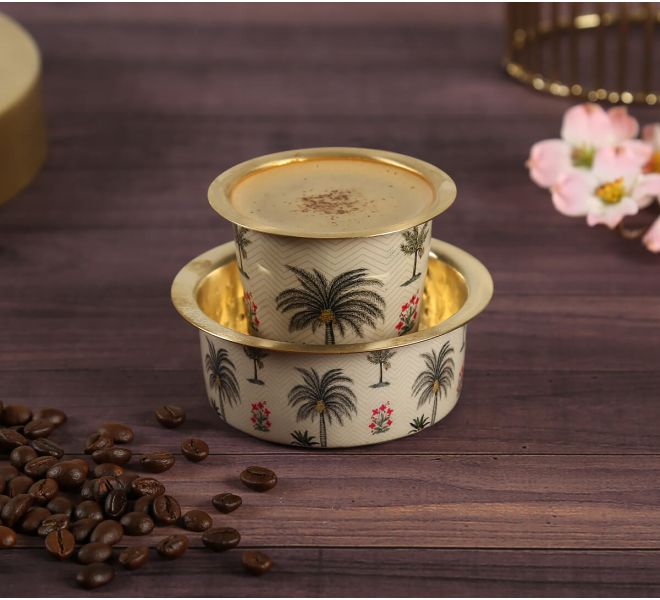 India Circus by Krsnaa Mehta Chevron Palms Brass Coffee Tumbler Set