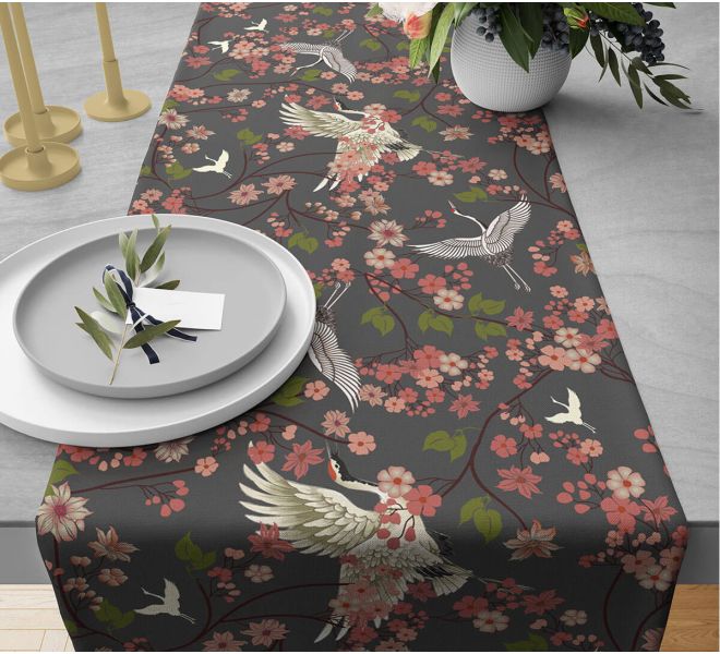 India Circus by Krsnaa Mehta Flight of Cranes Table and Bed Runner