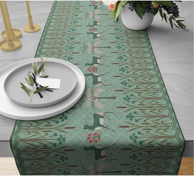 India Circus by Krsnaa Mehta Mirroring Deer Garden Table and Bed Runner