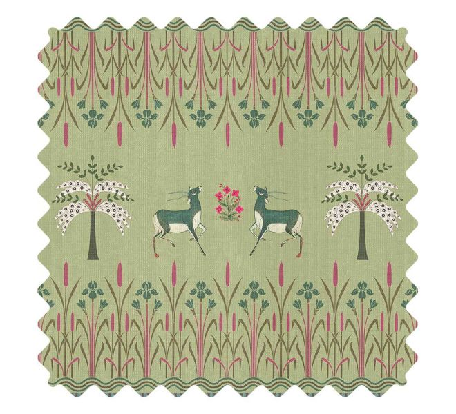 India Circus by Krsnaa Mehta Moss Mirroring Deer Garden Fabric