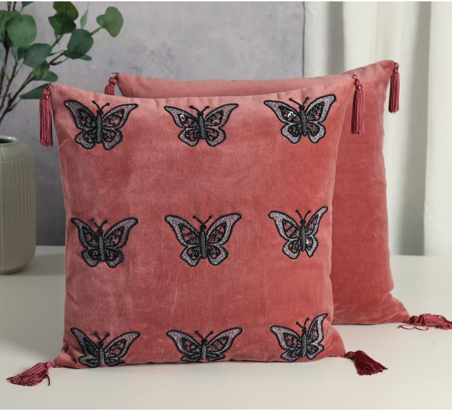 India Circus by Krsnaa Mehta Salmon Butterfly Adorn Cushion Cover