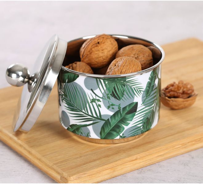 India Circus by Krsnaa Mehta Tropical Leaves Steel Bowl with Lid