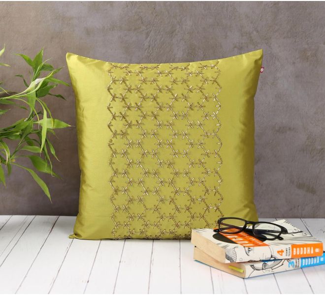 India Circus Rice Bead Olive Green Cushion Cover