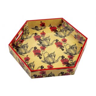 India Circus Beige Mystic Rose Kettles Hexagon Serving Tray