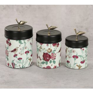 India Circus by Krsnaa Mehta Grey Floral Galore Steel Container Set of 3