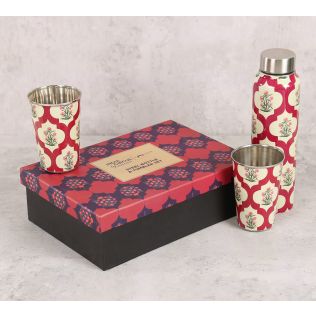 India Circus by Krsnaa Mehta Poppy Flower Scarlet Bottle and Tumbler Set