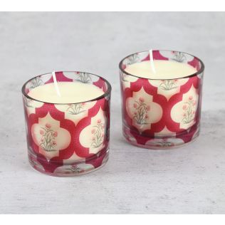 India Circus by Krsnaa Mehta Poppy Flower Scarlet Cylindrical Candle Votive Set of 2