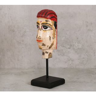 India Circus Magnolia Textured Wooden Mask on Stand- Woman
