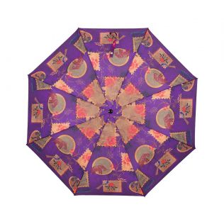 India Circus Purple Wildlife Stamps 3 Fold Umbrella