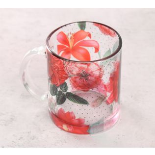 India Circus Red Blooms Glass Mug