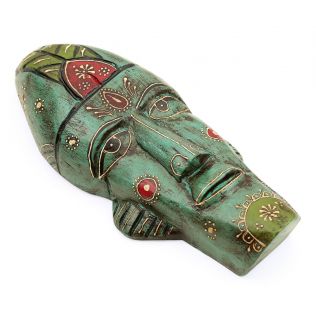India Circus Teal Leprechaun Decorative Wooden Mask