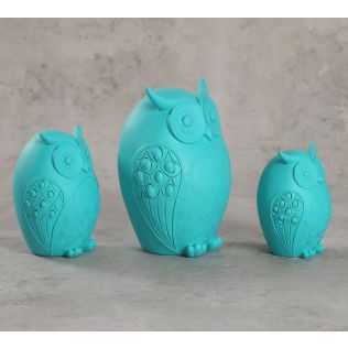 India Circus Turquoise Owls Figurine Set of 3