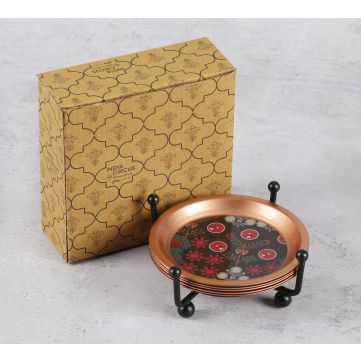 Raceme Rosettes Coaster with Stand Set of 6