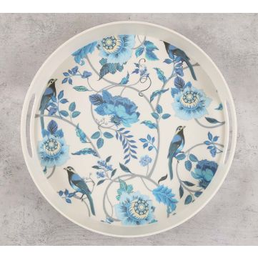 Azur Blooms Round Bamboo Tray