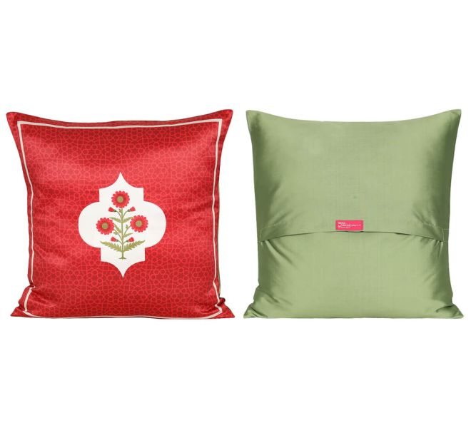 India Circus by Krsnaa Mehta Grey Poppy Flower Satin Blend Cushion Cover Set of 5
