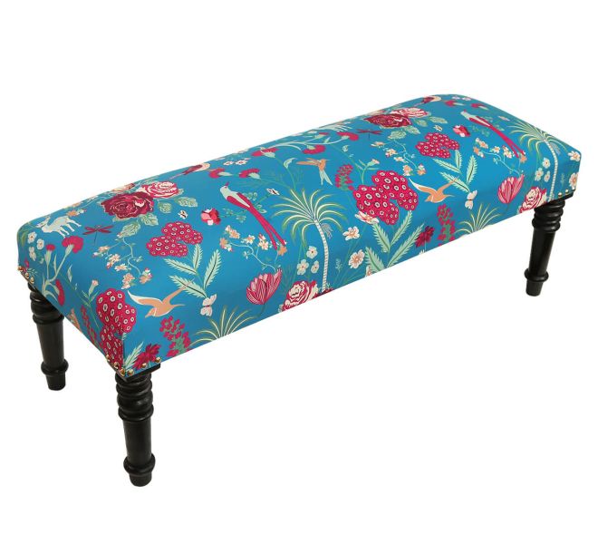 India Circus Teal Floral Galore Wooden Bench