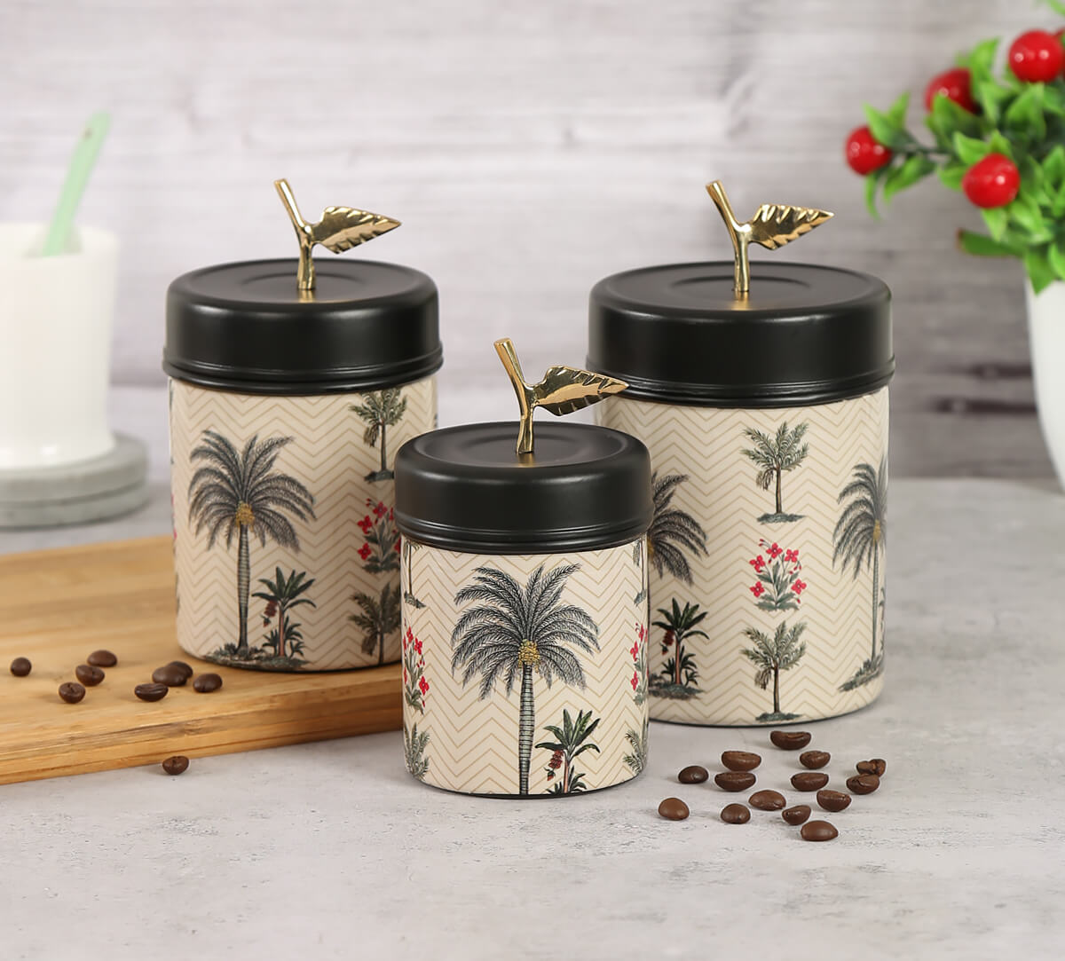 Chevron Palms Steel Container Set of 3