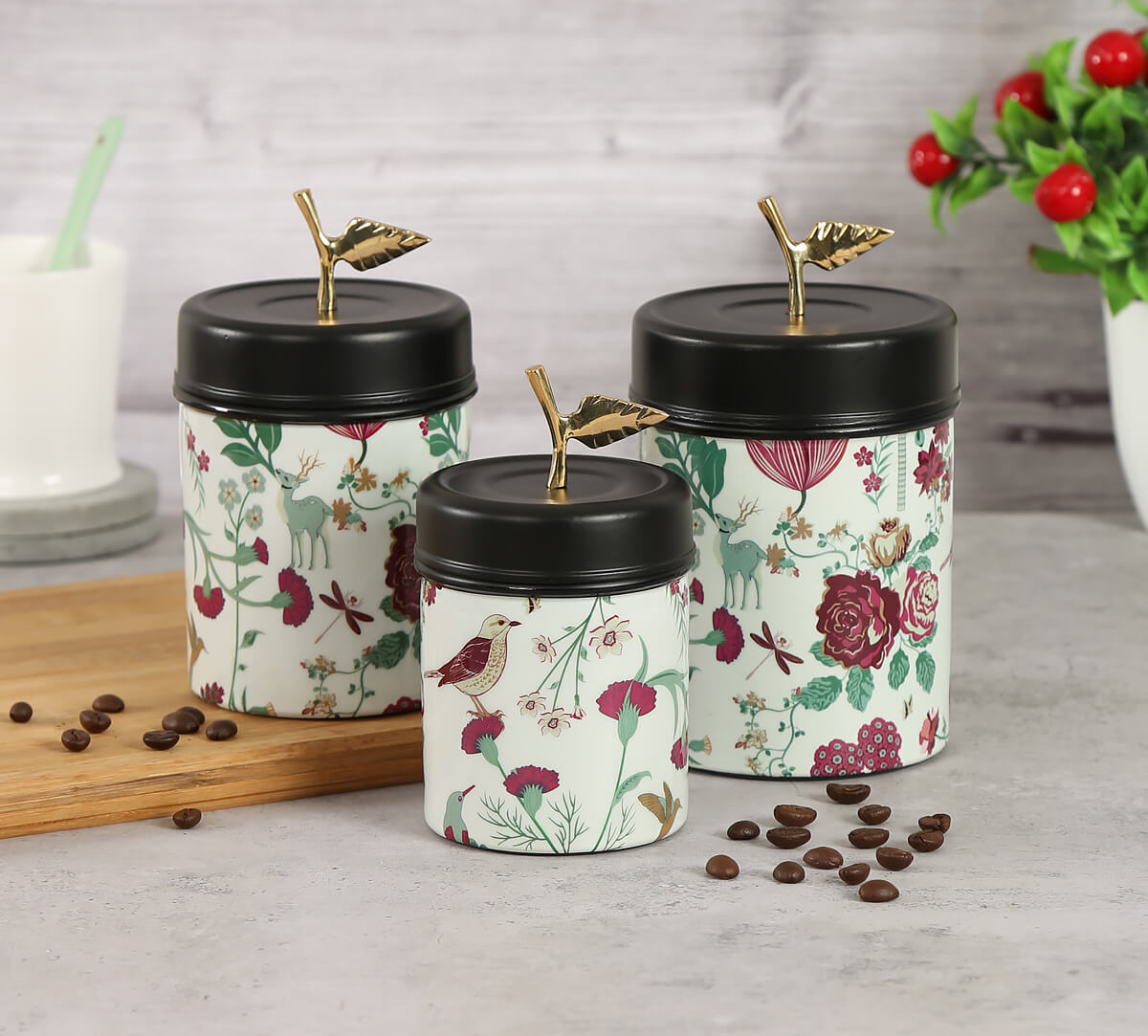Grey Floral Galore Steel Container Set of 3