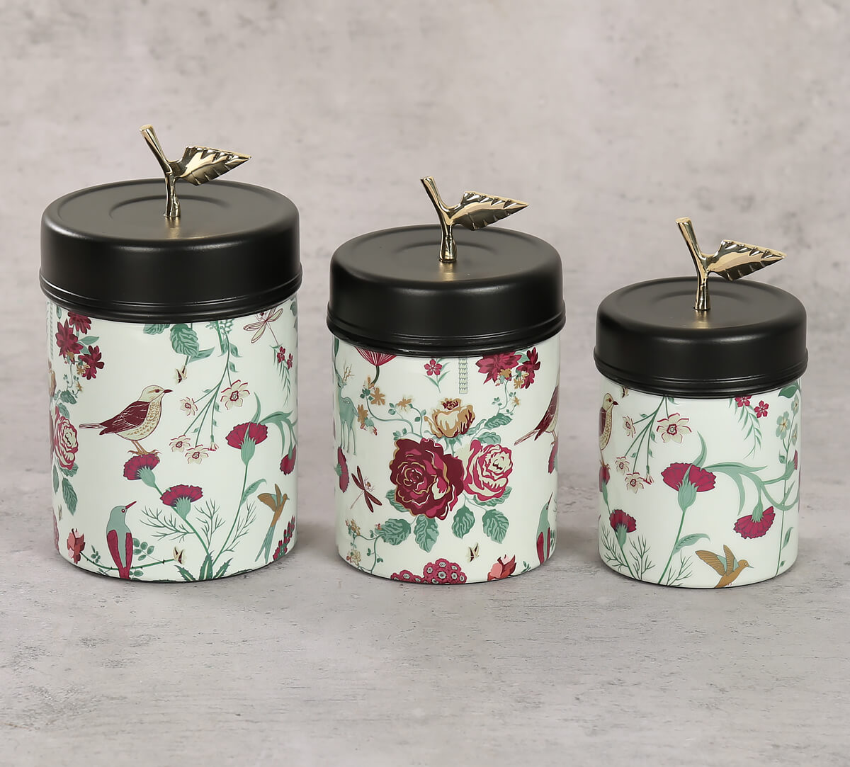 Grey Floral Galore Steel Container Set of 3